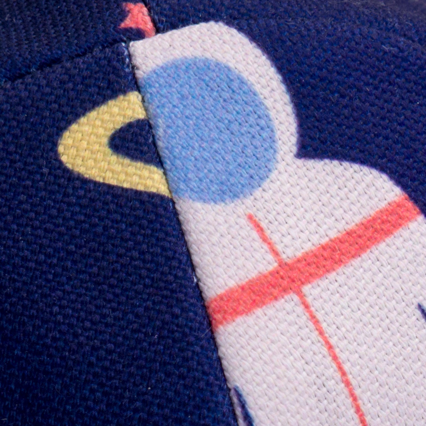 Handmade Dark Blue Kippah with Space Themed Print Close-up