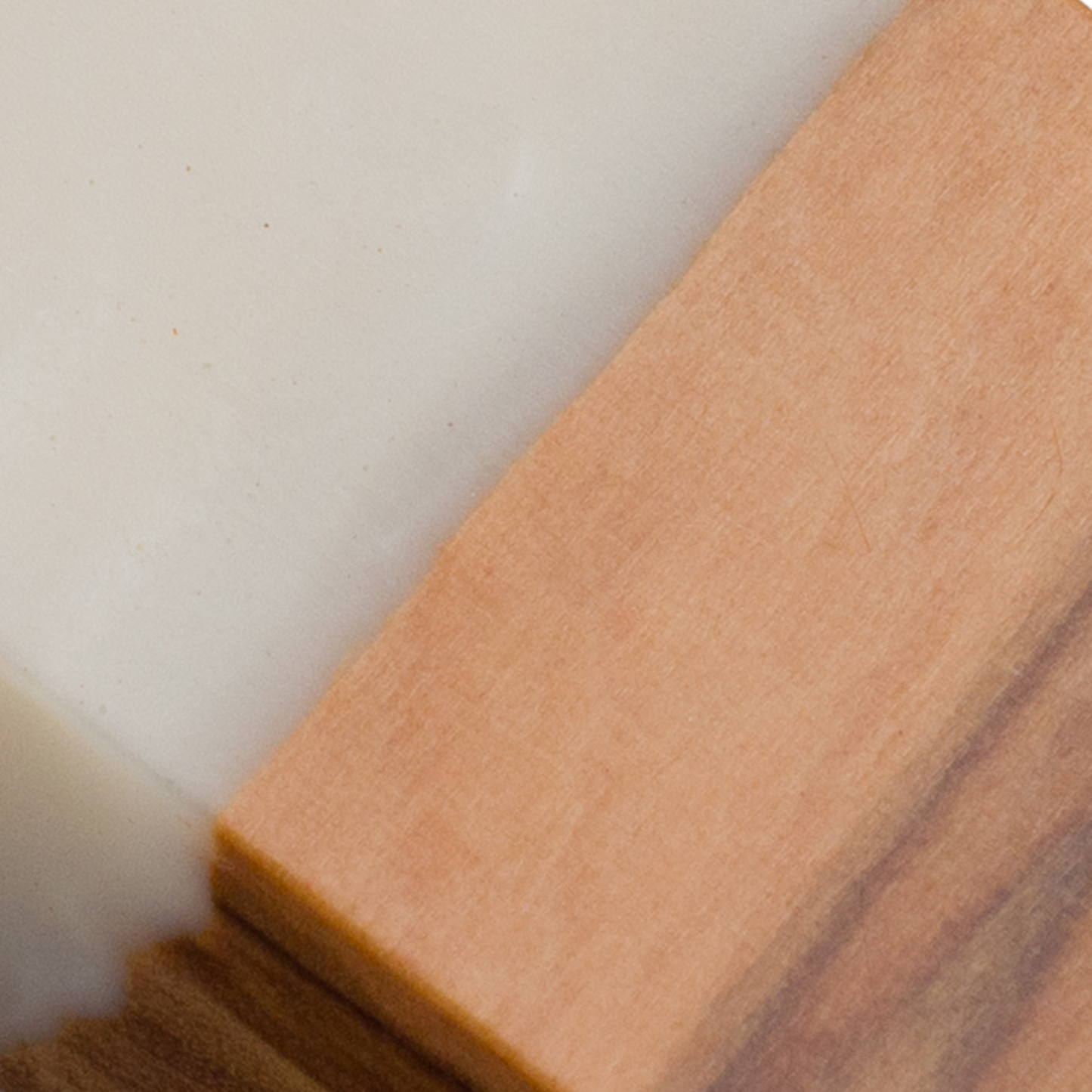 Handmade Mezuzah Case made with Olive wood and White Resin Close-up