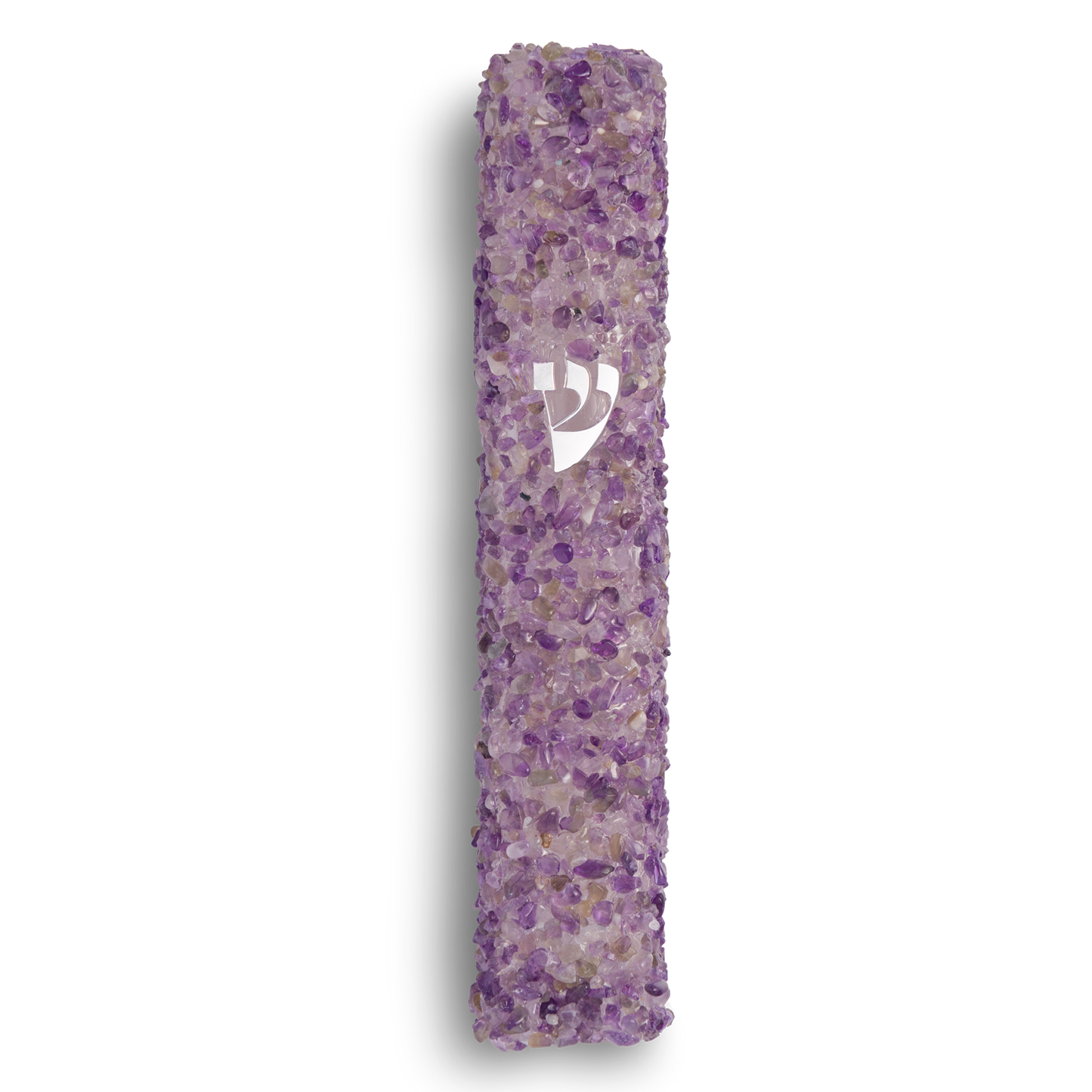 Handmade Purple Crystal Mezuzah Case with Gemstones, Jewish Housewarming or Wedding Gift