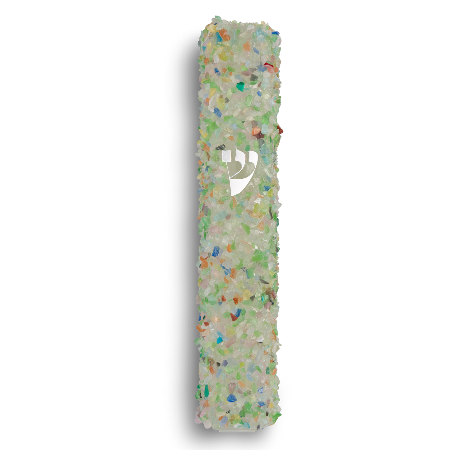 Handmade Green Crystal Mezuzah Case with Colourful Gemstones, Jewish Housewarming or Wedding Gift