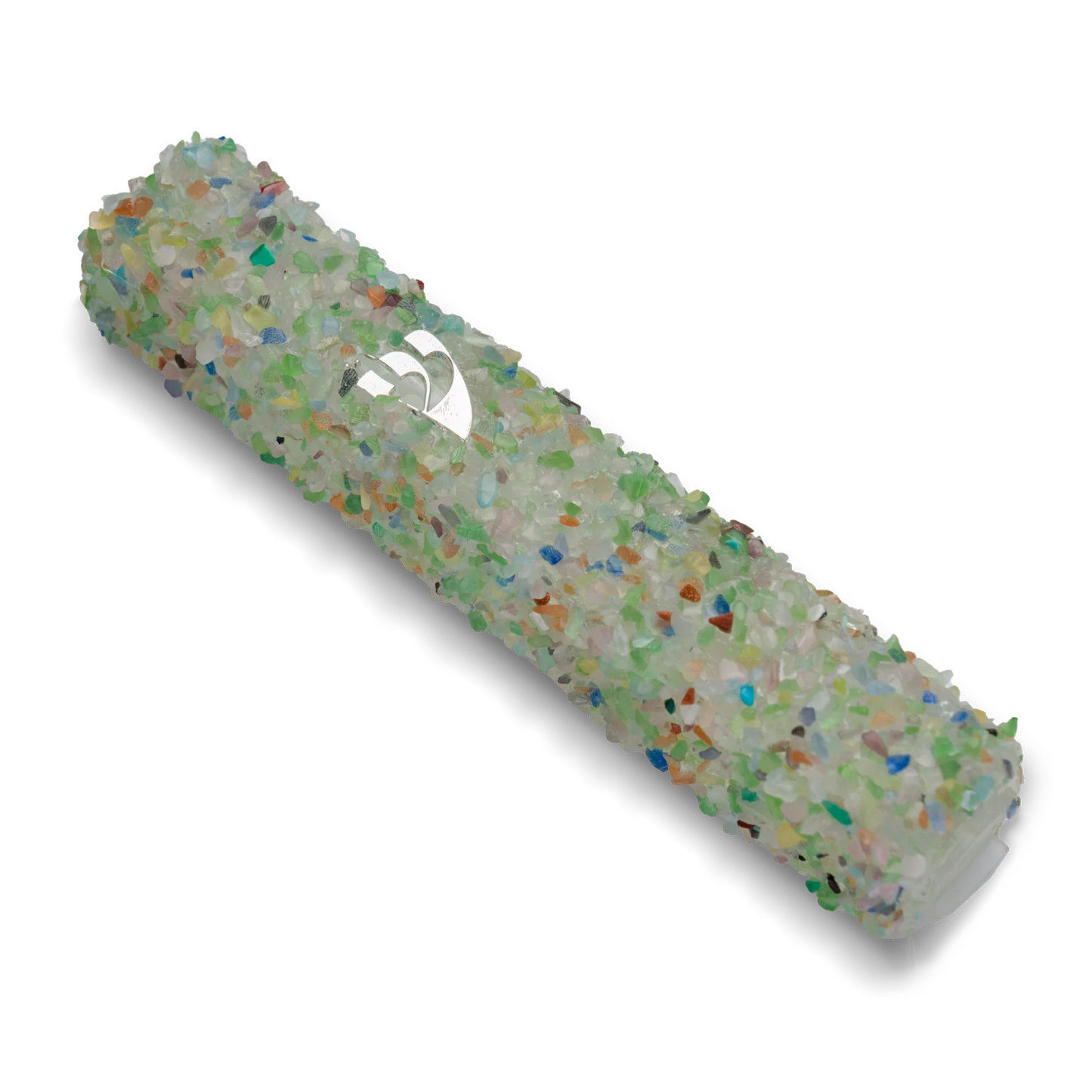 Handmade Green Crystal Mezuzah Case with Colourful Gemstones, Jewish Housewarming or Wedding Gift
