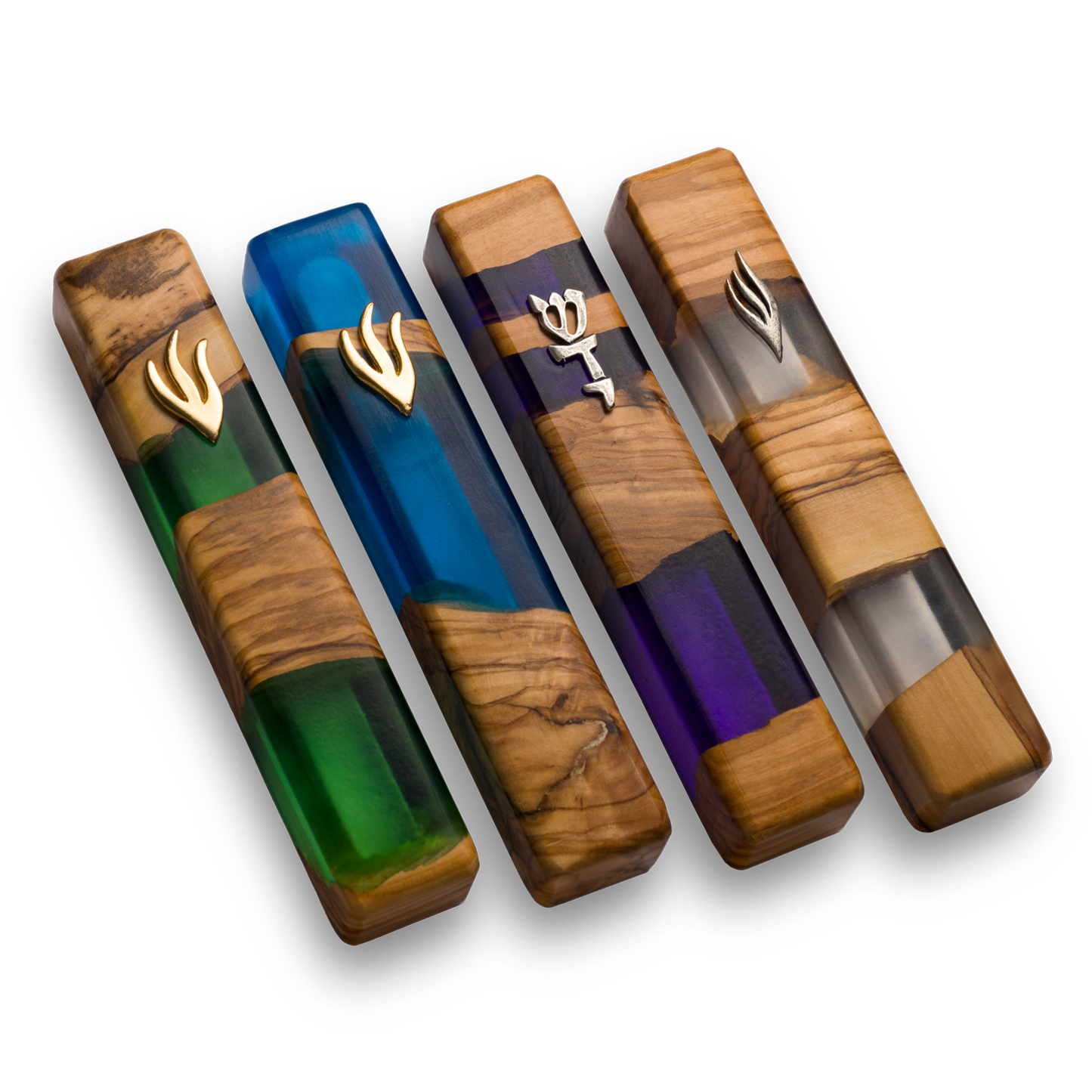 Green Wooden Clear Mezuzah