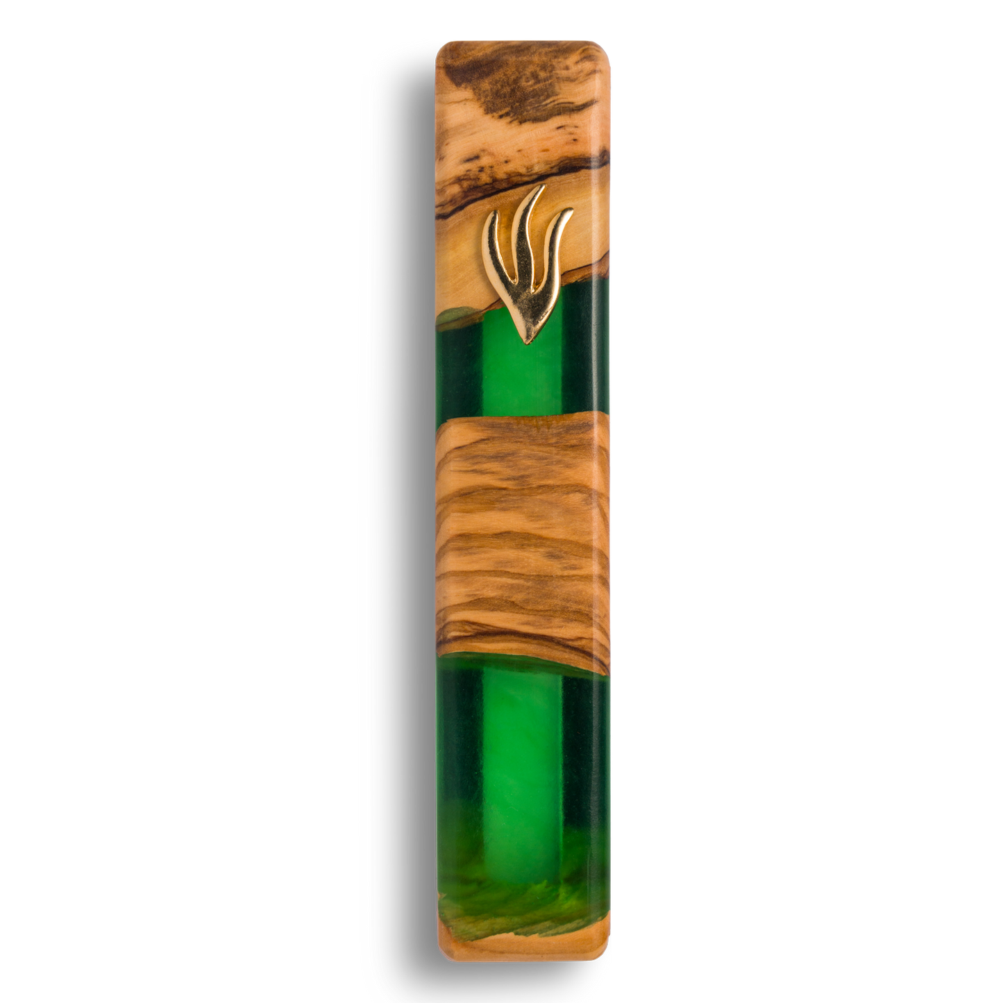 Green Wooden Clear Mezuzah