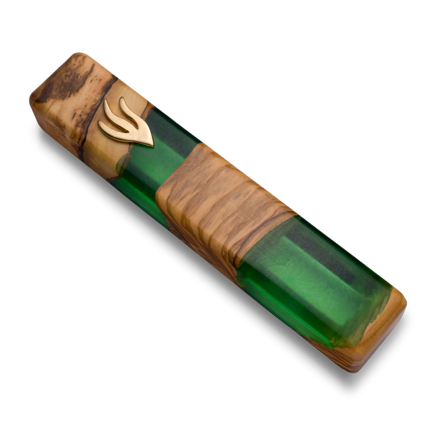 Green Wooden Clear Mezuzah