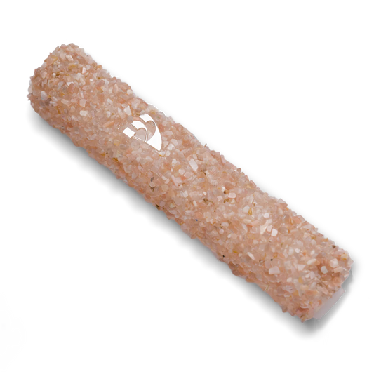 Handmade Beige Crystal Mezuzah Case with Gemstones, Jewish Housewarming or Wedding Gift