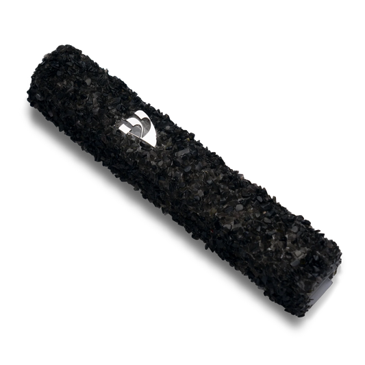 Handmade Black Crystal Mezuzah Case with Gemstones, Jewish Housewarming or Wedding Gift