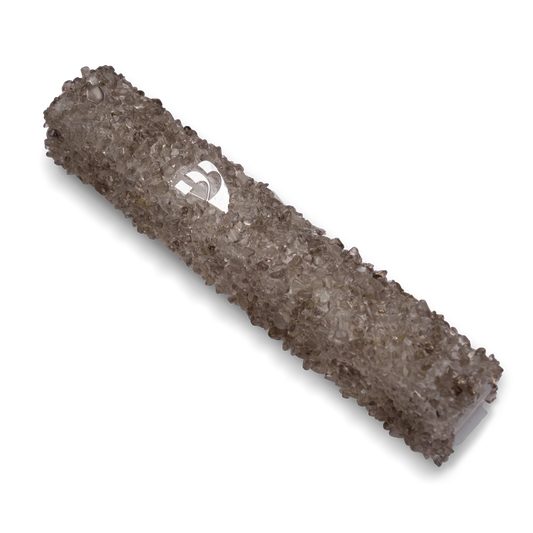 Handmade Brown Crystal Mezuzah Case with Gemstones, Jewish Housewarming or Wedding Gift