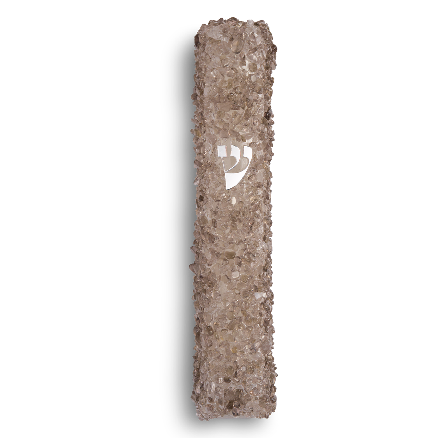Handmade Brown Crystal Mezuzah Case with Gemstones, Jewish Housewarming or Wedding Gift