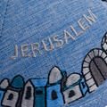 Handmade Blue Kippah with Clear Jerusalem Embroidery Close-up