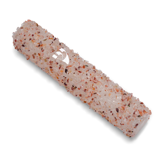 Handmade Orange Crystal Mezuzah Case with Clear Gemstones, Jewish Housewarming or Wedding Gift