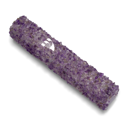 Handmade Purple Crystal Mezuzah Case with Gemstones, Jewish Housewarming or Wedding Gift