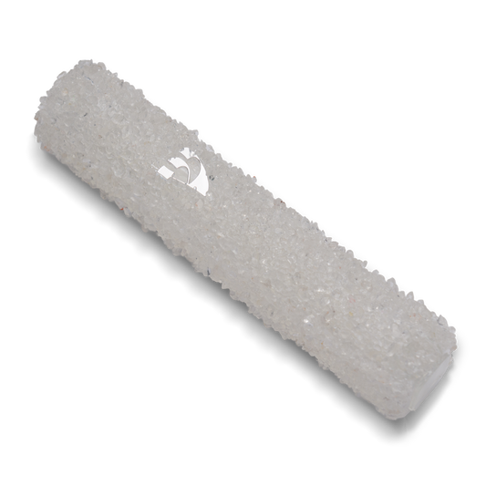 Handmade White Crystal Mezuzah Case with Clear Gemstones, Jewish Housewarming or Wedding Gift