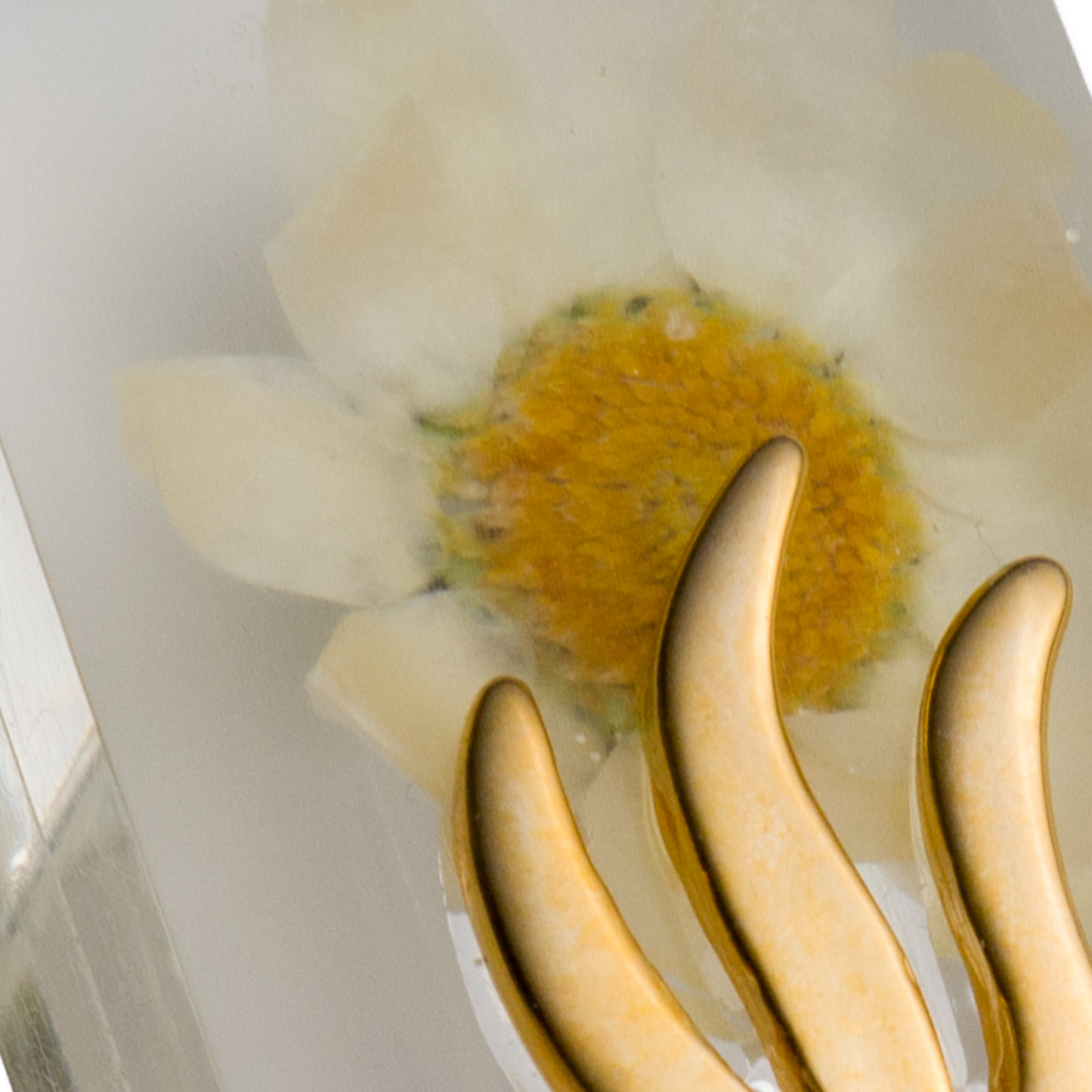 Handmade Mezuzah Case with White Flowers and Resin Close-up 