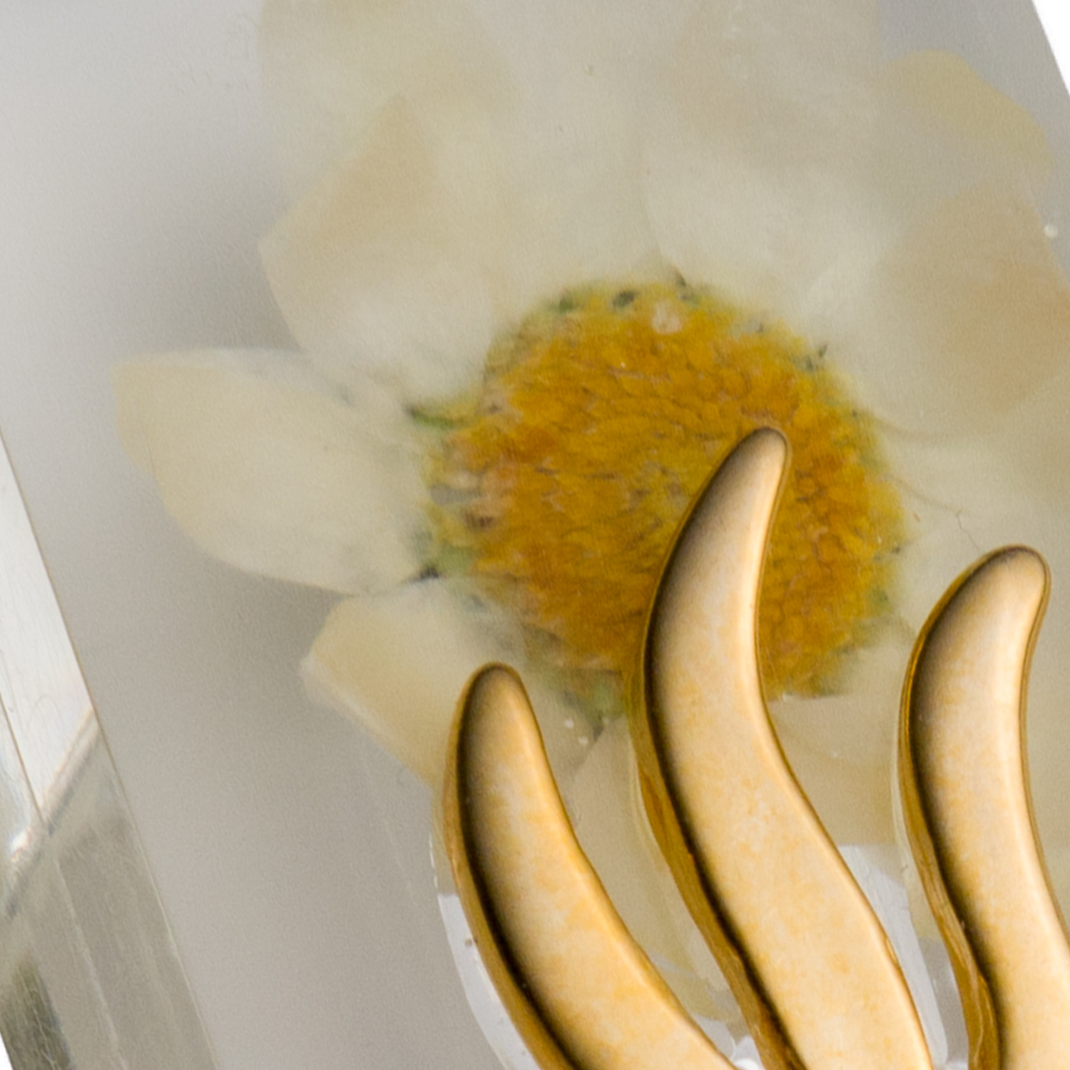 Handmade Mezuzah Case with White Flowers and Resin Close-up 