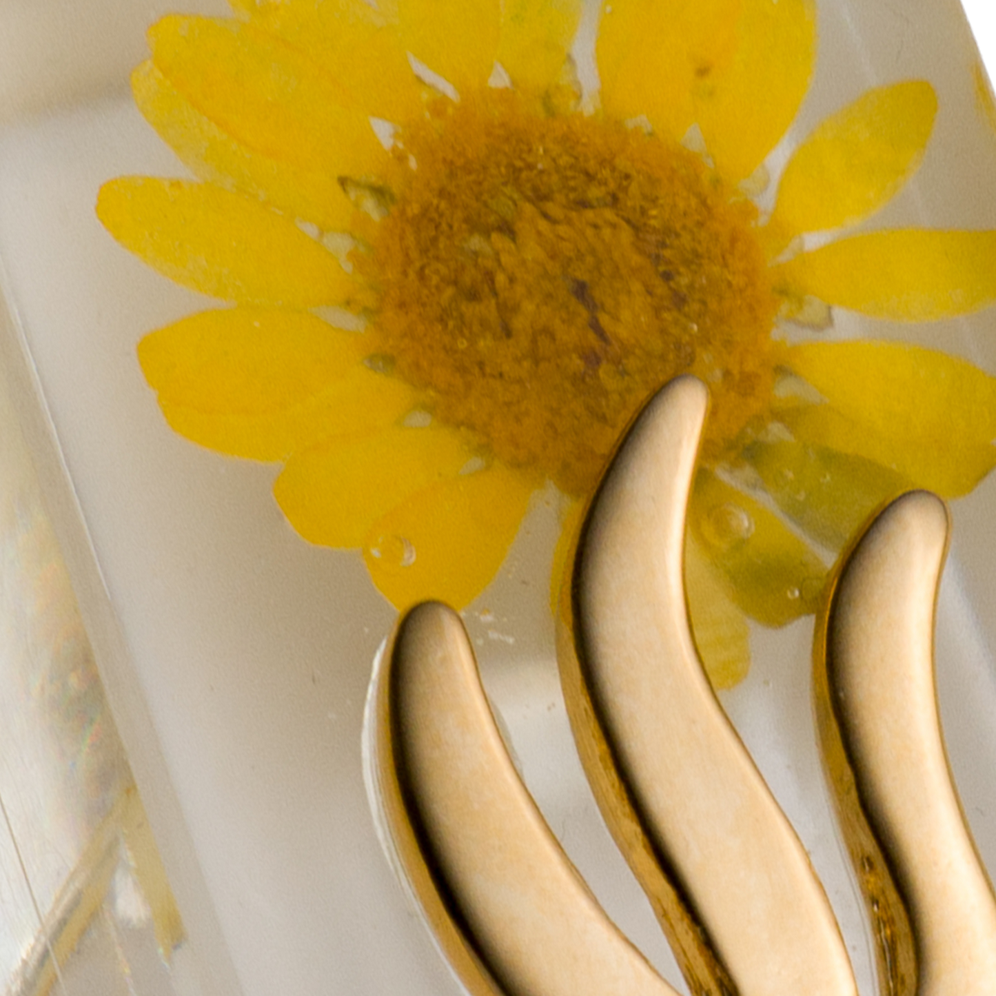 Handmade Mezuzah Case with Yellow Flowers and Resin Close-up 