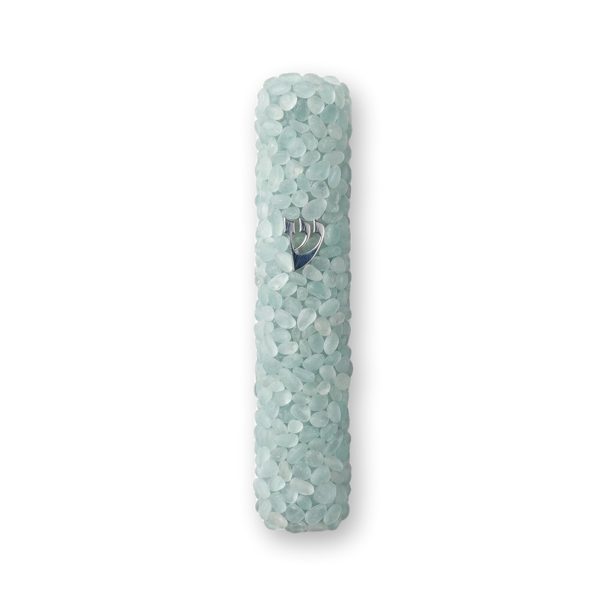 Handmade Aquamarine Crystal Mezuzah Case with Gemstones