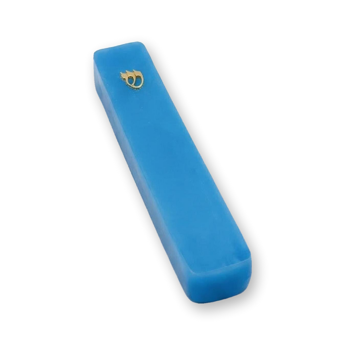 Handmade blue glitter resin mezuzah case with gold Shin