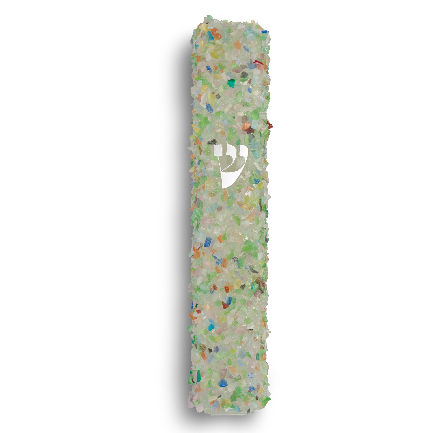 Handmade Green Crystal Mezuzah  Case with Colourful Gemstones, Jewish Housewarming or Wedding Gift