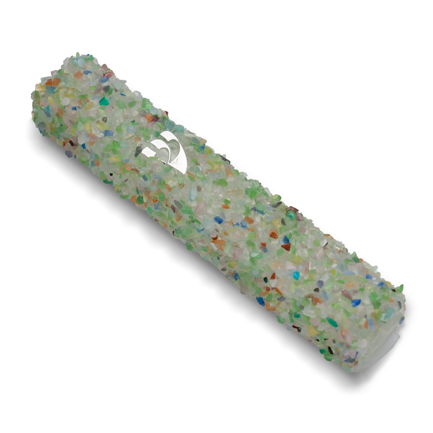 Handmade Green Crystal Mezuzah  Case with Colourful Gemstones, Jewish Housewarming or Wedding Gift