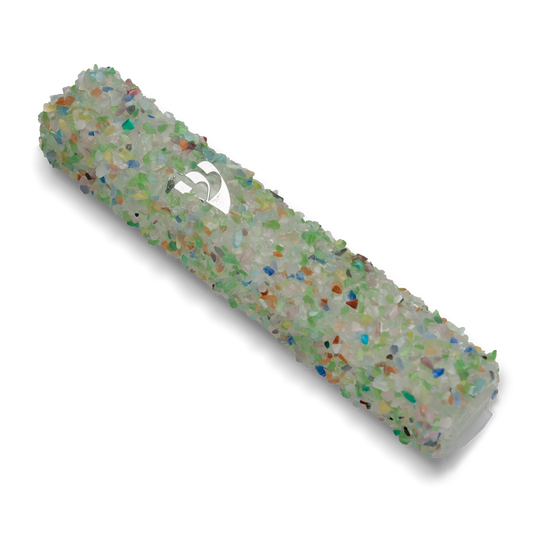 Handmade Green Crystal Mezuzah  Case with Colourful Gemstones, Jewish Housewarming or Wedding Gift