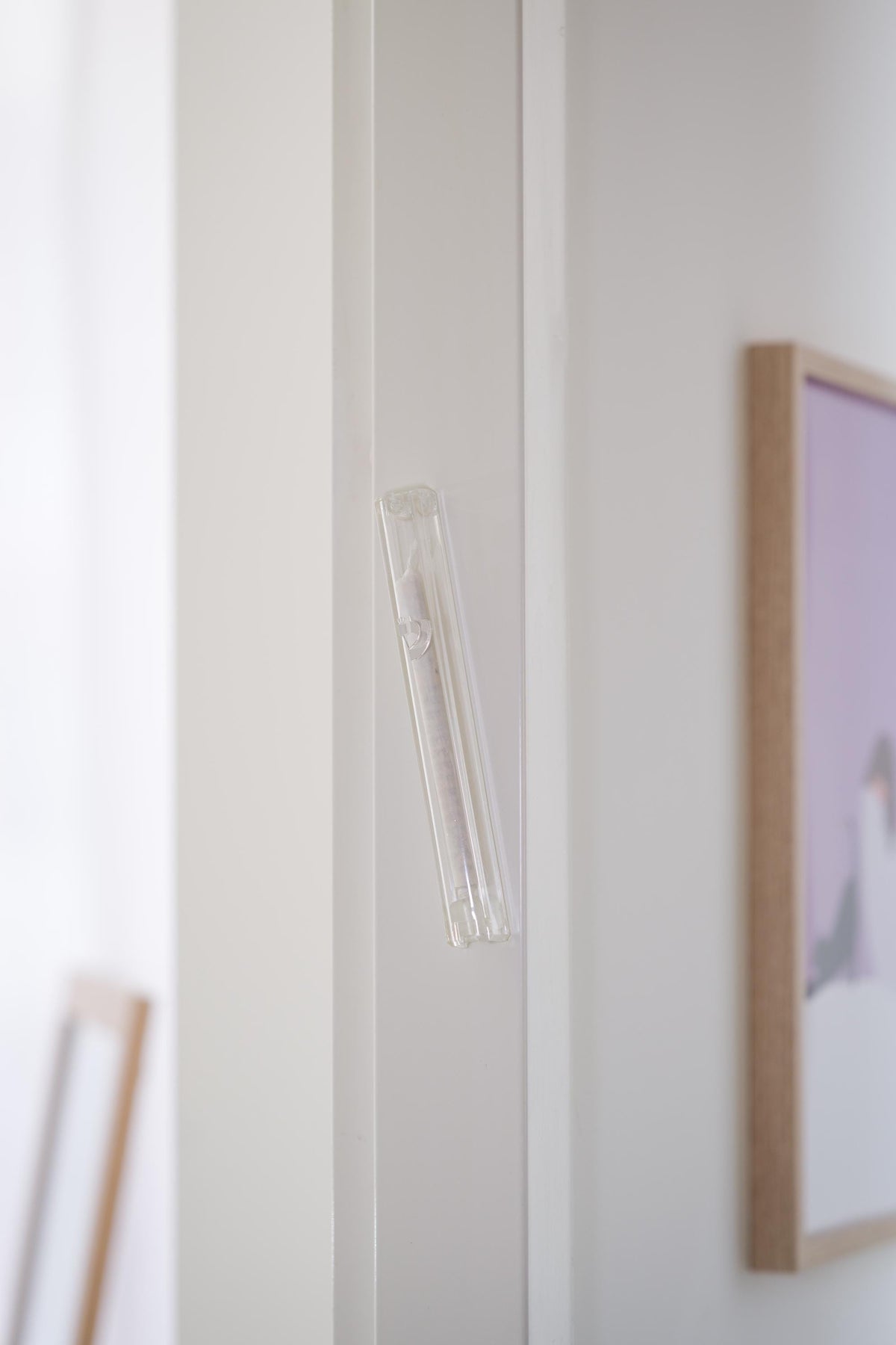 Clear waterproof plastic mezuzah case, detail
