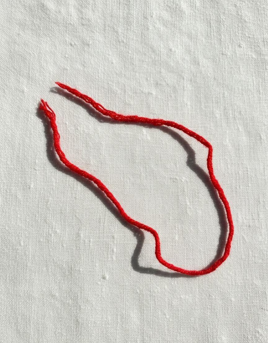Red string bracelet, detail