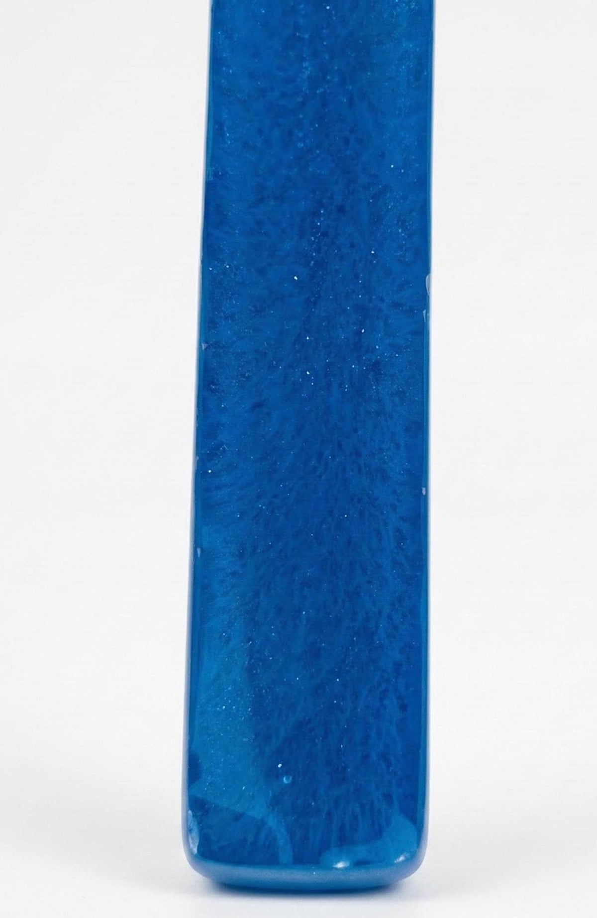 Handmade blue glitter resin mezuzah case, side view