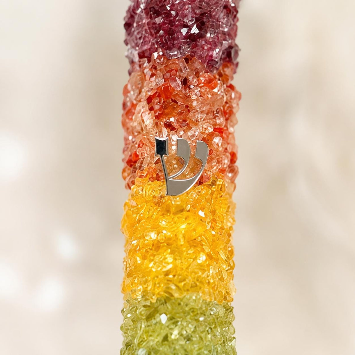 Handmade Pride Crystal Mezuzah Case, size comparison