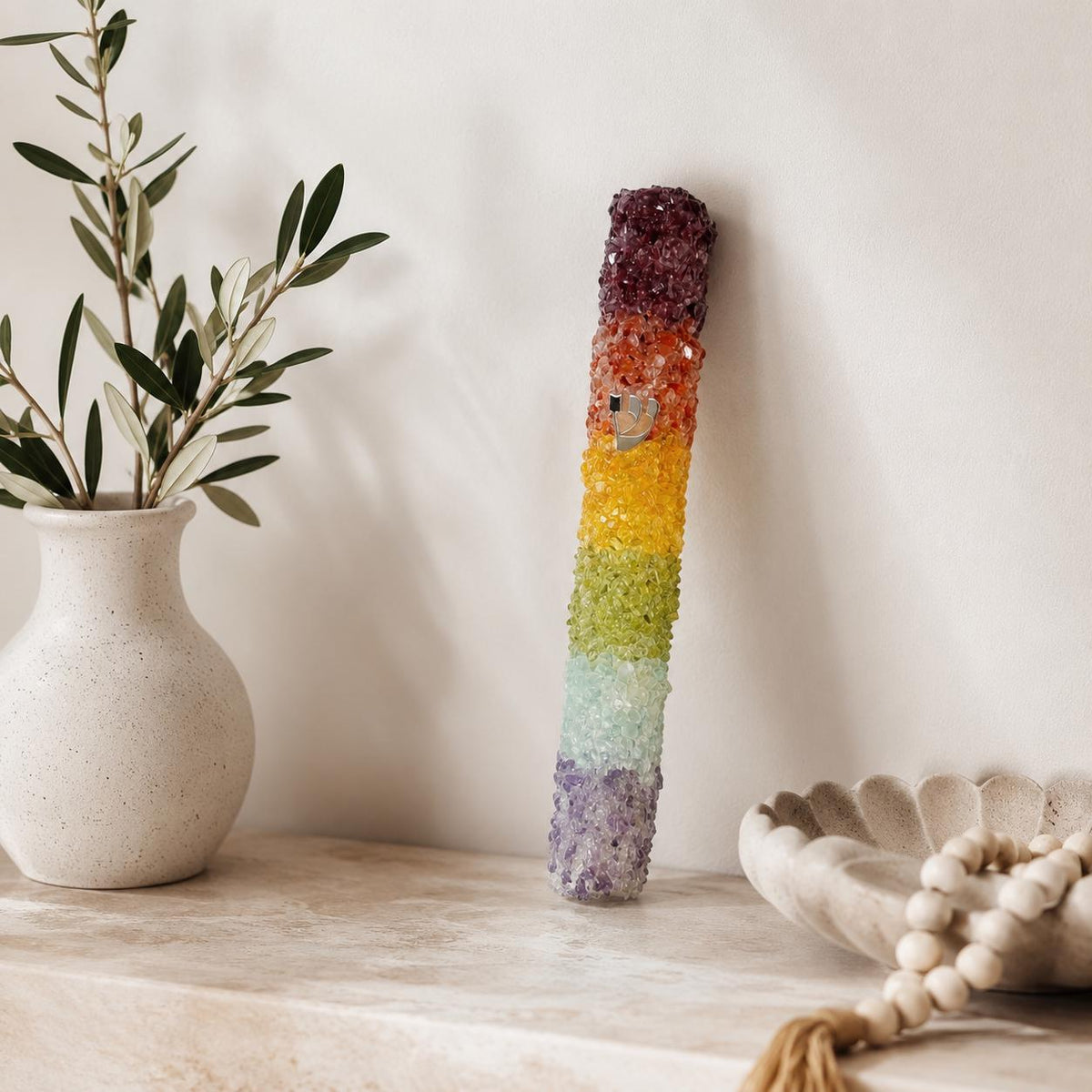 Handmade Pride Crystal Mezuzah Case with peel-and-stick back