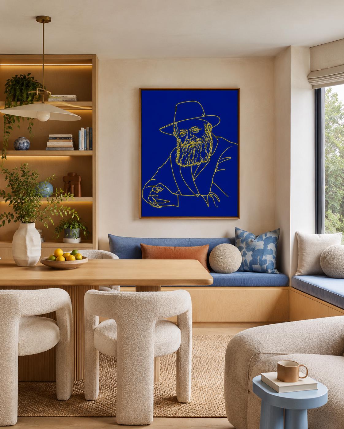 Lubavitcher Rebbe line art print in a room setting