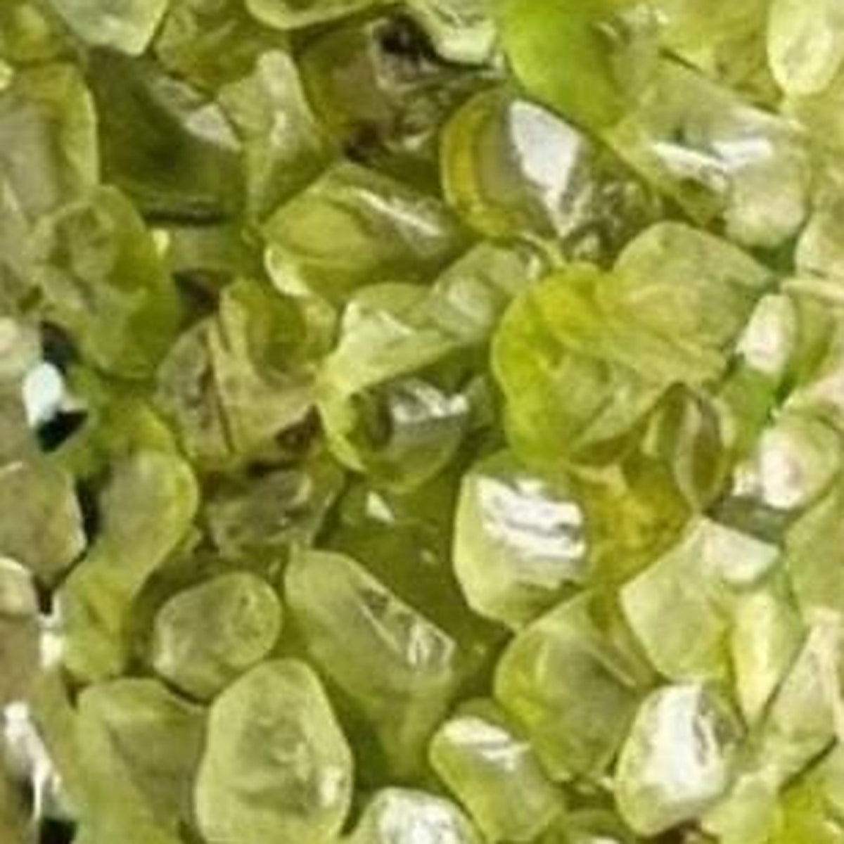 Peridot crystal chips close-up