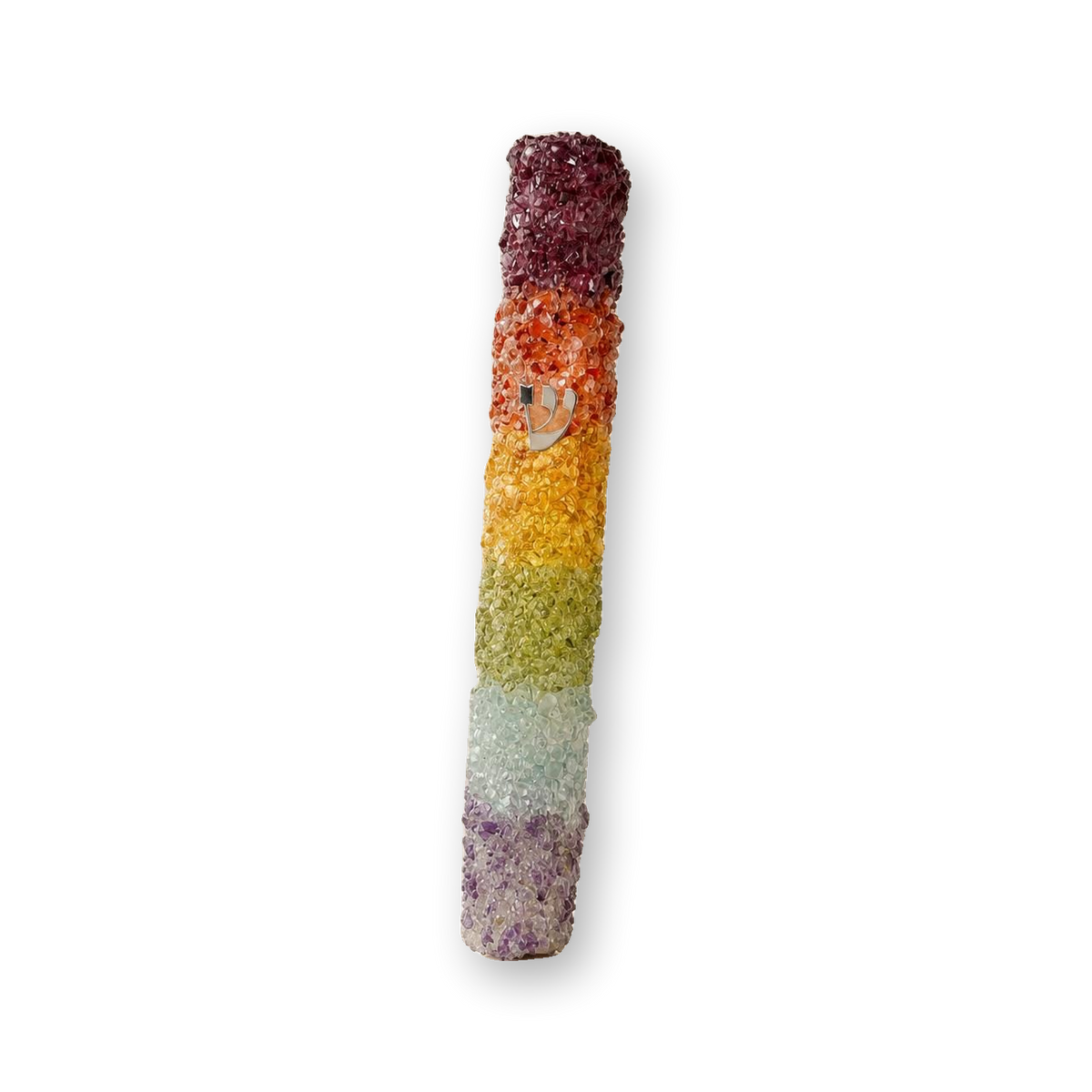 Handmade Pride Crystal Mezuzah Case with rainbow gemstone chips
