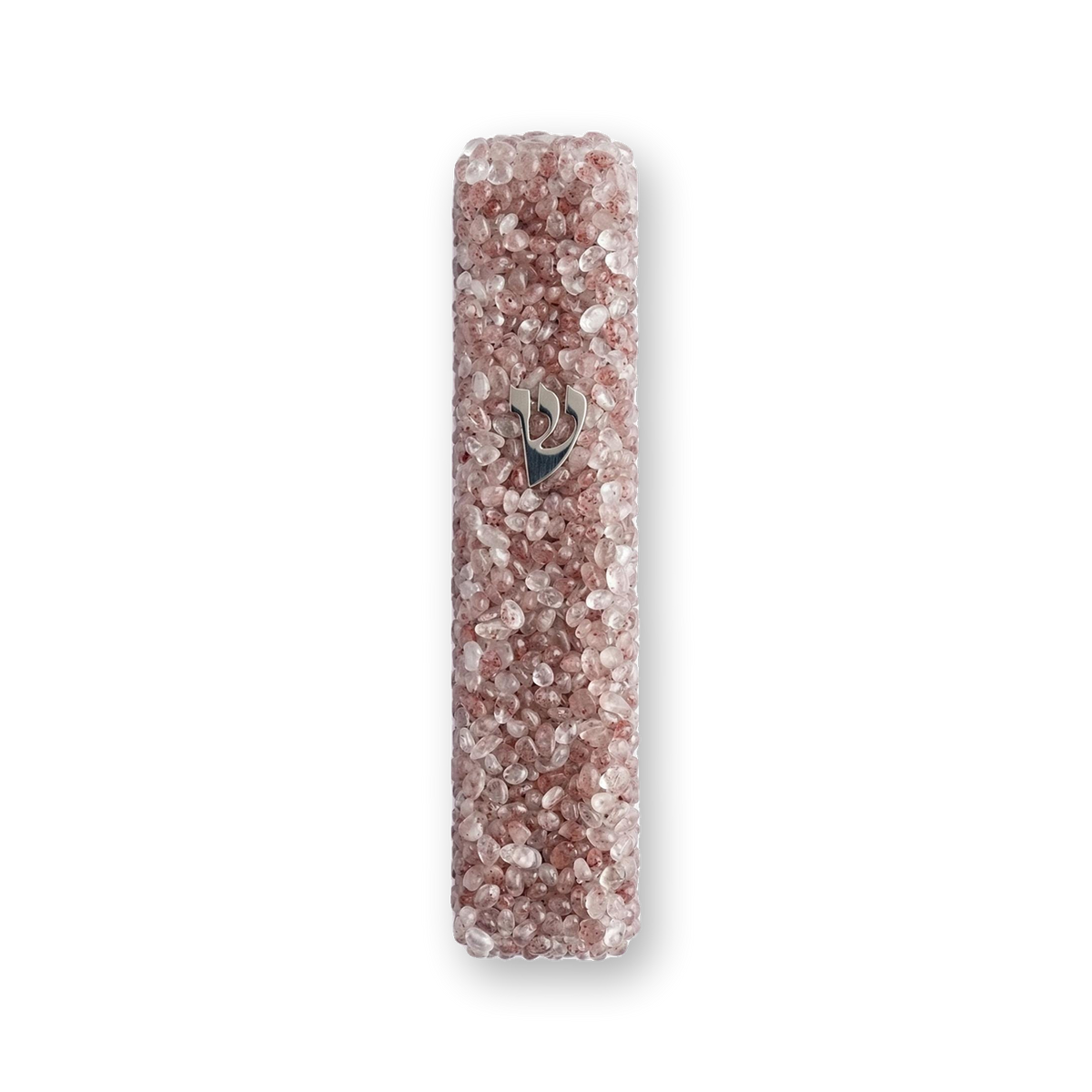 Handmade Strawberry Quartz Crystal Mezuzah Case with Gemstones