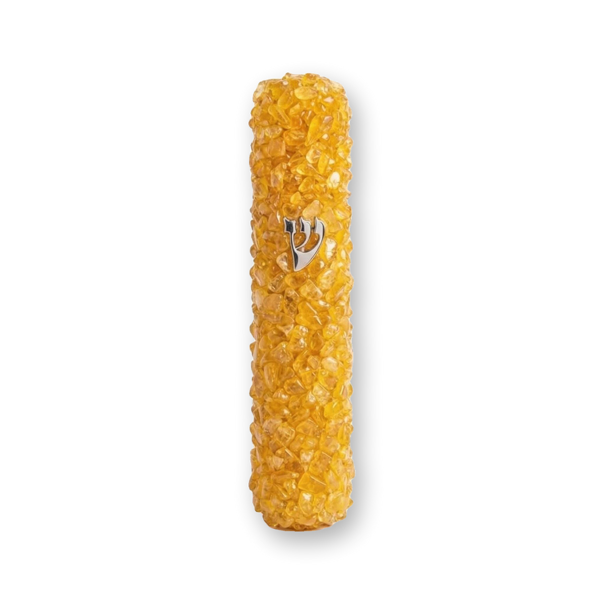 Handmade Yellow Quartz Crystal Mezuzah Case with Gemstones
